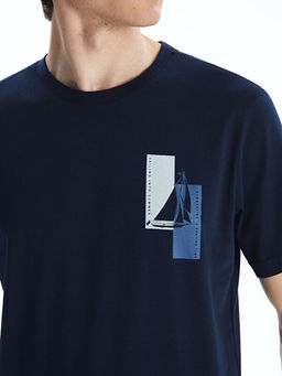 Bisiklet Yaka K?sa Kollu Bask?l? Penye Erkek Ti??rt