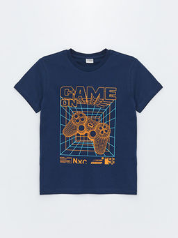 Bisiklet Yaka Bask?l? K?sa Kollu Erkek ?ocuk Ti??rt