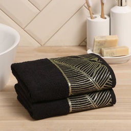 Полотенце махровое Love Life Leaves 70×140 см, 100% хлопок, 360 г/м², черное