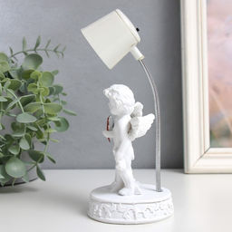 Фигурка светящаяся Лампа - ангелы с сердцем, белый, полистоун, 7.5?7.5?18 см, МИКС