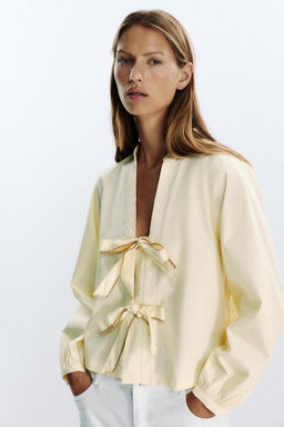 STRIPED POPLIN SHIRT WITH TIES - Zara фото 12