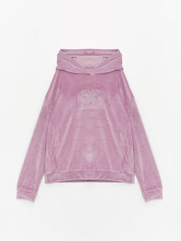 Kap??onlu Uzun Kollu K?z ?ocuk Kadife Sweatshirt ve Pantolon - Waikiki фото 2