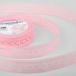 Цена за 2 шт. Лента декоративная, репсовая Ажурные цветы, 25 мм 9,1 0,5 м, цвет розовый