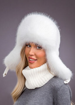 Ушанка экомех песец белый + белый