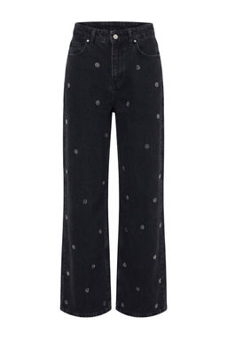 Siyah Ta_l_ Puantiye Desenli Y_ksek Bel Wide Leg Jeans TWOAW27JE00129 - Trendyolmilla фото 4