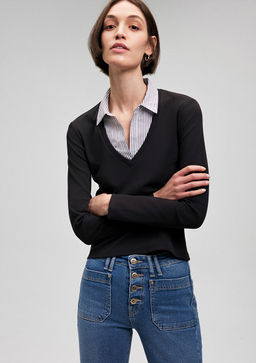 Gomlek Yaka Detayl? Siyah Tisort