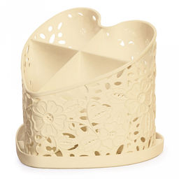 Подставка для столовых приборов пластмассовая Сердце 19х17х15см, 4-х-секционная, бежевый (Россия)