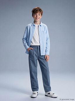 Keten Kar???ml? Pileli Erkek ?ocuk Pantolon