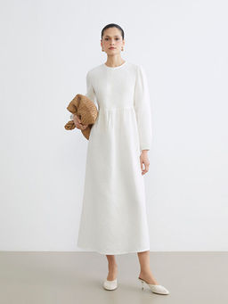 Bisiklet Yaka Balon Kollu M?slin Elbise