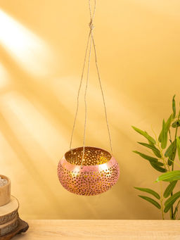 Подсвечник подвесной из кокоса, 14×14×10 см, тёмно золотисто-розовый