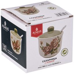 САХАРНИЦА С ЛОЖКОЙ КОРЕЙСКАЯ РОЗА 10*10 СМ. ВЫСОТА=9,5 СМ. / 300 МЛ. - Agness фото 2