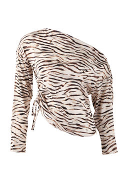 Bej-Cok Renkli Animal Desen Buzgu Detayl? Asimetrik Yaka Dokuma Bluz TWOAW26BZ00354