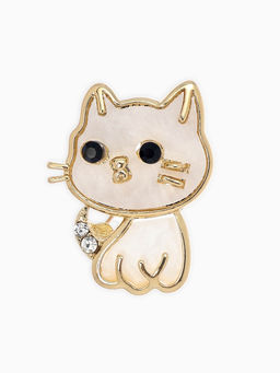 Брошь перламутровый "Котёнок", цвет белый в золоте