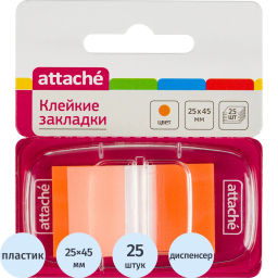 Клейкие закладки пласт. 1цв.по 25л. 25ммх45 оранж Attache  фото 2