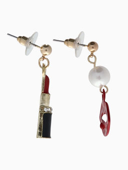 Серьги ассорти «Красотка» помада, губы, цвет красно-чёрный в золоте