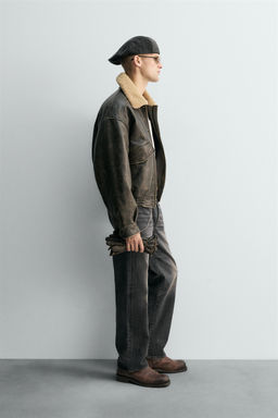 LIMITED EDITION LEATHER JACKET WITH CONTRAST COLLAR - Zara фото 4