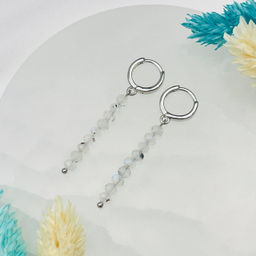 Серьги длинные из Лунного камня с включением Турмалина