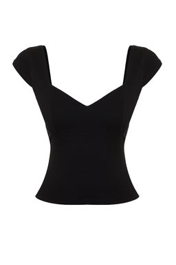 Trendyolmilla Ekru Kalp Yaka Vucuda Oturan Pamuklu Esnek Orme Bluz TWOSS24BZ00113