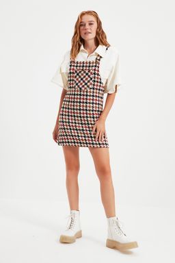 Ekru Mini Dokuma Ekose Desenli Jile Elbise TWOAW20EL0208