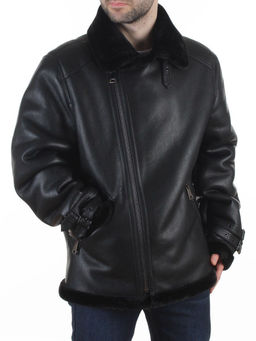 506186530 BLACK Куртка мужская зимняя "Пилот" (искусственная кожа, искусственный мех)