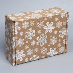 Цена за 2 шт. Коробка новогодняя складная «Снежинки», бурый, 27×21×9 см, Новый год