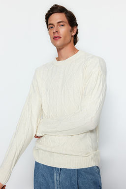 TRENDYOL MAN Ekru Unisex Oversize Fit Genis Kal?p Sac Orgu Bisiklet Yaka Yumusak Triko Kazak TMNAW24KZ00003 - Trendyolmilla фото 12