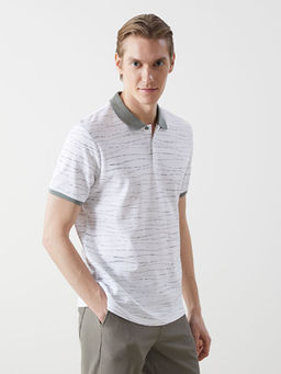 Polo Yaka K?sa Kollu Desenli Penye Erkek Ti??rt