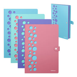 Цена за 4 шт. Папка-картотека на кнопке пластиковая ErichKrause Diagonal Pastel, с 4 отделениями, с перфорацией, A4, ассорти (в пакете по 4 шт.)