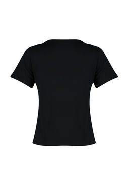 TRENDYOLMILLA Siyah 100 Pamuk Slogan Nak?sl? Regular Kal?p Orme T-Shirt TWOSS24TS00097  фото 12