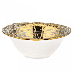 "Золото" Салатник фарфоровый 380мл, д15х6см, интерьерный, двухсторонний рельефный декор, с золотом, волнистый край (Китай)