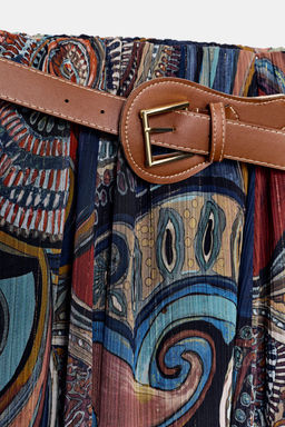 PRINTED MIDI SKIRT WITH METALLIC THREAD AND BELT - Zara фото 8