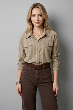 K13369 Рубашка OVER SIZE с поясом БЕЖЕВЫЙ