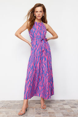 Fusya Animal Shift Boyundan Baglamal? Halter Yaka Shally Maxi Dokuma Elbise TWOSS24EL00872