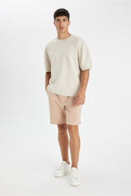 Regular Fit Cepli Basic Duz Bermuda Sort