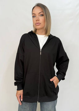 K12997 Толстовка на молнии с капюшоном OVER SIZE (хлопок) ЧЕРНЫЙ