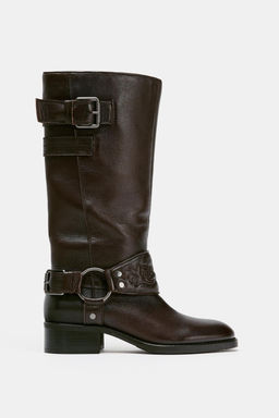 LEATHER FLAT EMBROIDERED BOOTS - Zara фото 14