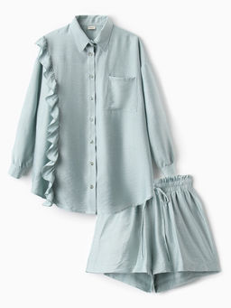 Костюм женский (блузка, шорты) MINAKU: Casual Collection, зелёный, размер 48