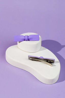 Набор заколок для волос зажим, арт. 71788 / 10 БАНТИКИ (в наборе: 2шт., 6,3 см, черный металл, полиметилметакрилат, цвет: сиреневый, подложка из мелованного картона + ПЭТ-пакет с европодвесом)