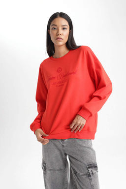 Тонкий свитшот Relax Fit с круглым вырезом - Defacto фото 4