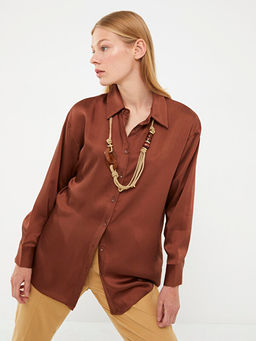 ?nden D??me Kapamal? D?z Uzun Kollu Saten Kad?n G?mlek