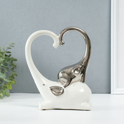 Фигурка керамика Слон со слонёнком. Сердце, белый с серебром, 7.3?17.5?22 см