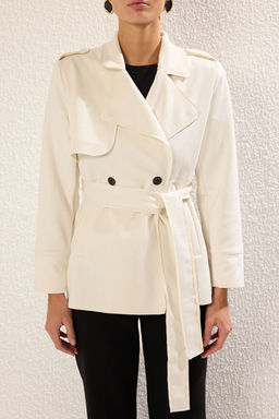 Trendyolmilla Ekru Kruvaze Suet Oversize Midi Trenckot TWOSS25TR00001 фото 3