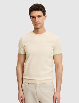 Ekru Slim Fit %100 Pamuk Bisiklet Yaka Triko T-shirt