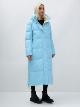 Пальто утепленное стеганное зимнее с капюшоном женское голубого цвета 9625Gl - Mtforce фото 4