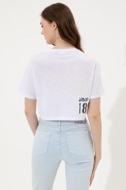 U. S. Polo Assn Женская белая укороченная футболка с круглым вырезом - U.s. polo assn фото 5