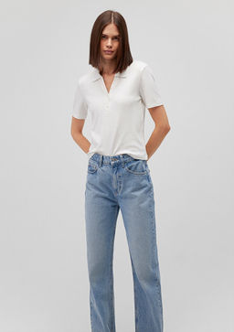 Beyaz Polo Tisort - Mavi фото 2