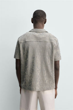 CAMISA REGULAR FIT ESTRUCTURA SEERSUCKER / Crudo / Verde - Zara фото 3