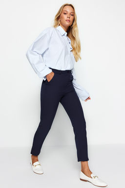 Lacivert Basic Cigarette Dar Paca Dokuma Kumas Pantolon TWOSS19ST0038