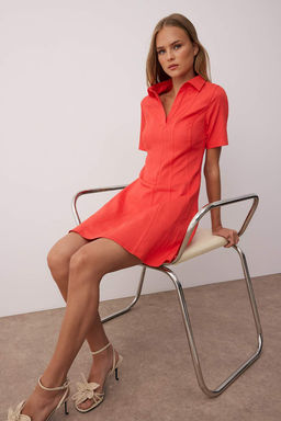 Trendyolmilla Ekru Duz Etegi Belden Ac?lan Dikis Detayl? Mini Dokuma Elbise TWOSS25EL00184  фото 11