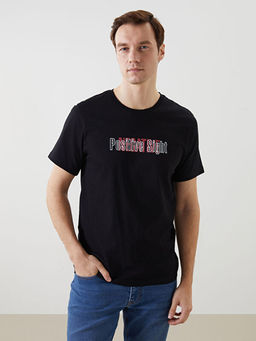 Bisiklet Yaka K?sa Kollu Bask?l? Penye Erkek Ti??rt